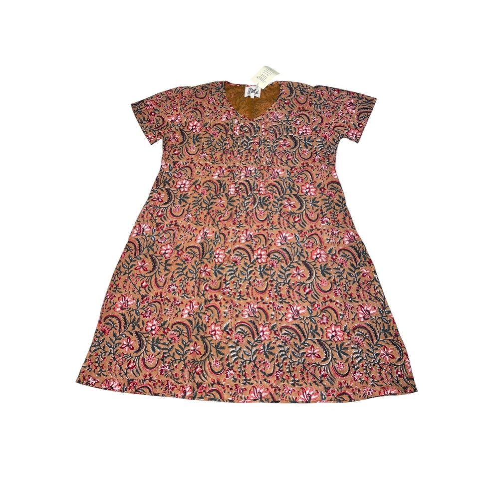 NWT River Goddess Organic Cotton Floral Midi Dress Womens XXL Handmade India